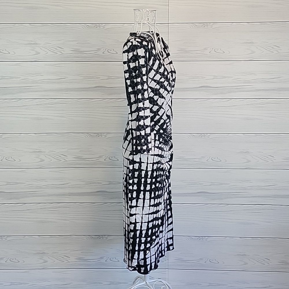 Joseph Ribkoff black and white geo print faux wrap midi dress Women's Size 4 - Picture 6 of 11